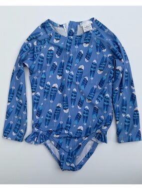 Blue Feather-Print Long Sleeve Swim Cover